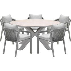 Garden Impressions Tarera tuinset 6-delig dakar sand - Tulli tuintafel Ø148x75 cm - light teak vironwood