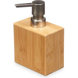 Berilo zeeppompje/dispenser Bamboo - lichtbruin/zilver - hout - 10 x 6 x 15 cm - 500 ml - Zeeppompjes