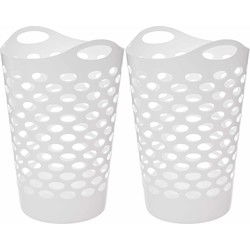5Five Flexibele wasmand/opbergmand - 2x - rond - wit - 75 liter - D41 x H66 cm - Wasmanden