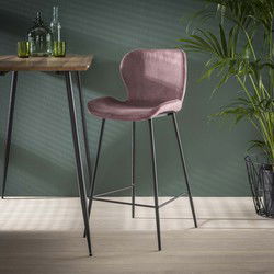 Barstoel Velvet Ronde Buis Roze - Giga Meubel - Set van 4