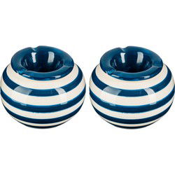 Terras asbak/stormasbak - 2x - rond - keramiek - 12 x 8 cm - blauw/wit - Asbakken