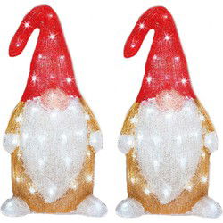 Set van 2x stuks kerstverlichting Led figuren voor buiten gnome/dwerg 19 x 22 x 44 cm - kerstverlichting figuur