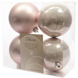 4 stuks - 4 kerstballen poeder roze 100 mm - KSD