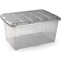 1x Opslagbakken/organizers met deksel 60 liter 63 x 46 x 32 transparant/grijs - Opbergbox