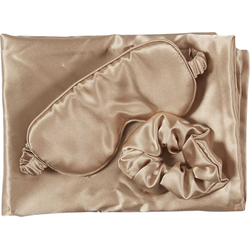 Marbeaux Satijnen Kussensloop - 60x60cm - Beige - Oogmasker - Vrouwen - Mannen - Krullend haar Producten - met Slaapmasker - en Scrunchie