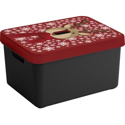 Kerstballen/kerstversiering opruim opbergbox met rendieren print deksel - Kerstballen opbergboxen