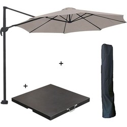 Garden Impressions Hawaii zweefparasol S Ø300 - donker grijs/zand met 80 kg parasolvoet en parasolhoes