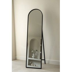 Indore Home - passpiegel - Spiegel staand - wand - 150cm x 40cm - zwarte rand - ronde bovenkant
