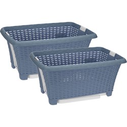 2x stuks kunststof wasmand op poten blauw 38 liter 60 x 40 cm - Wasmanden