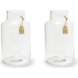 2x stuks transparante Eco melkbus vaas/vazen van glas 25 x 14.5 cm - Vazen