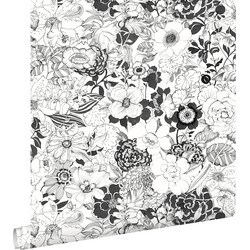 ESTAhome behang bloemen zwart en wit - 53 cm x 10,05 m - 138503
