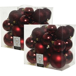 52x stuks kunststof kerstballen donkerrood (oxblood) 6-8-10 cm - Kerstbal