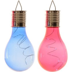 2x Buitenlampen/tuinlampen lampbolletjes/peertjes 14 cm blauw/rood - Buitenverlichting
