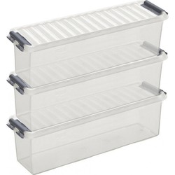 3x Kunststof stapelbare opbergbak 1,3 liter 27 x 8,4 x 9 cm - Opbergbox