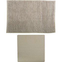 MSV Douche anti-slip mat en droogloop mat - Sevilla badkamer set - rubber/microvezel - beige - Badmatjes
