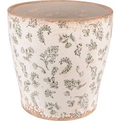 Clayre & Eef Bloempot  Ø 17x16 cm Groen Beige Keramiek Bloemen Bloempot binnen