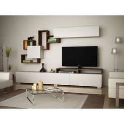 TV Meubel Set Elit Wit Walnoot Melamine 210x46,8x36,8 cm