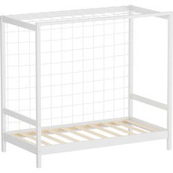 Kinderbed Voetbaldoel 80x160 cm Wit Eenpersoonsbed voor kinderen Houten bed met lattenbodem & doelnet Jeugdbed van grenenhout ML design
