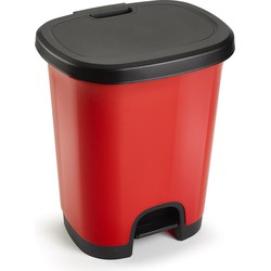 Kunststof afvalemmers/vuilnisemmers rood/zwart van 27 liter met pedaal - Pedaalemmers