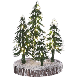 - 4 Snowy trees on base with warm white light battery operated
