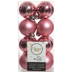 16x stuks kunststof kerstballen lippenstift roze 4 cm glans/mat - Kerstbal