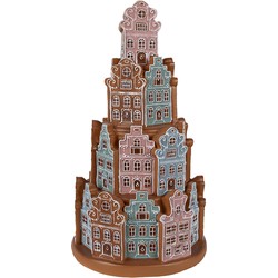 Clayre & Eef Gingerbread house met LED Ø 18x33 cm Bruin Blauw Kunststof Peperkoekhuisje