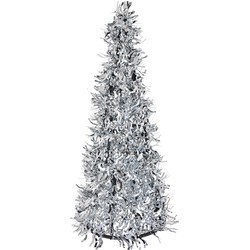 Clayre & Eef Kerstdecoratie Kerstbomen Ø 18x46 cm Zilverkleurig Kunststof