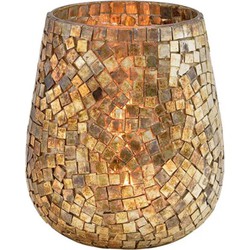 Glazen design windlicht/kaarsenhouder mozaiek champagne goud 15 x 13 cm - Waxinelichtjeshouders