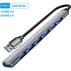 7 IN 1 USB 3.0 Hub - 7-poorts - Multi Splitter - Hoge Snelheid 5Gbps voor Pc Computer USB - Multipoort USB