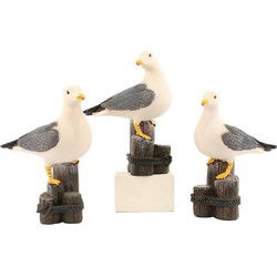 Tuindecoratie meeuw - polystone - 22 cm - maritiem - strandpaal beeld - Tuinbeelden