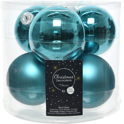 Kerstballen glas glans-mat dia 8 cm turquoise