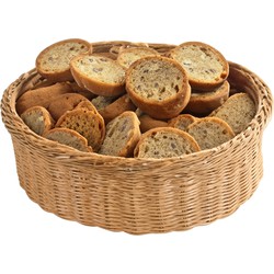 Kesper Brood/fruit mandje - gevlochten kunststof - naturel - rond - D36 x H11 cm - broodmandjes - broodmand