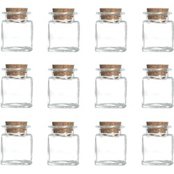 12x Stuks voorraadpotjes/bewaarpotjes 50 ml glas met kurken stop - Voorraadpot