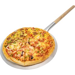 Decopatent® Pizzaschep - Ronde pizzaschep met lang houten Handvat (80cm) - Pizzaspatel Hout / Rvs metaal - ROND