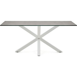 Kave Home - Argo tafel afgewerkt in porselein Iron Moss en stalen poten met witte afwerking 180 x 100
