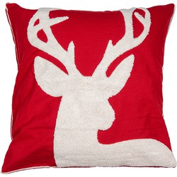 Clayre & Eef Kussenhoes 45x45 cm Rood Wit Polyester Vierkant Rendier