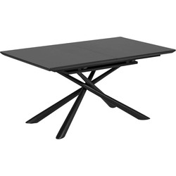 Kave Home - Theone uitschuifbare glazen tafel met stalen poten en zwarte afwerking 160 (210) x 90 cm