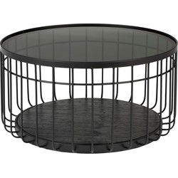 Housecraft Living Lance Salontafel Rond Glas/ Metaal 60x60 cm Zwart