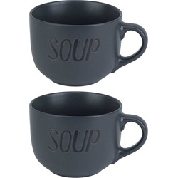 Cosy & trendy soepkommen - 2x - donkergrijs - 11 cm - 510 ml - soepbeker - Kommetjes
