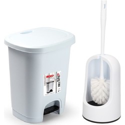 WC-/toiletborstel en houder - wit - met kleine pedaalemmer 8 liter - Badkameraccessoireset