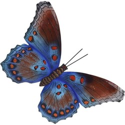 Tuindecoratie bruin/blauwe vlinder 44 cm - Tuinbeelden