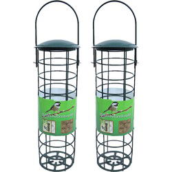 2x stuks vogel voedersilo voor vetbollen metaal groen 23 cm - Vogel voedersilo