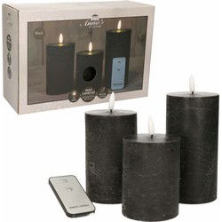 Anna's Collection LED Stompkaarsen met afstandsbediening - 6x - zwart - 10/12.5/15 cm - LED kaarsen