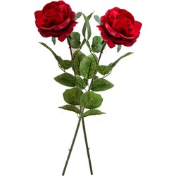 2x Rode rozen Marleen bloemen kunsttakken 63 cm - Kunstbloemen