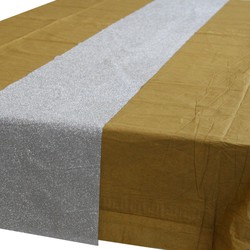 Goud tafelkleed 274 x 137 cm met zilveren tafelloper met glitters voor de kersttafel - Tafellakens