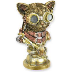 A RESIN STEAMPUNK FIGURINE OF A CAT