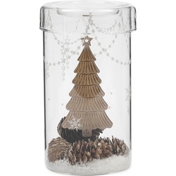 Riviera Maison Waxinelichthouder, Kaarsenhouder met kerstprint - Christmas Tree, Theelichthouder - goud