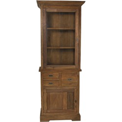 HSM Collection-Vitrinekast 2 Deur 3 La-72x46x193-Naturel-Teak/Glas