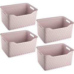 Plasticforte opbergmand/kastmandje - 4x - 18 liter - roze - kunststof - 29 x 39 x 19 cm - Opbergbox