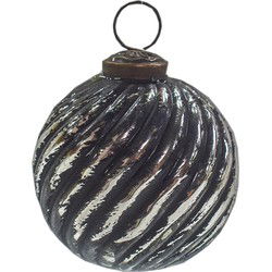 Clayre & Eef Kerstbal Zwart Zilverkleurig Glas